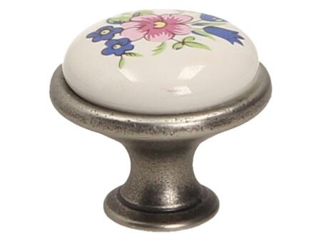 Buton GP 19 G11 MLK 1 portelan nichel patinat floare albastra