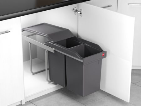 Cos gunoi selectiv 2x15L cu suport metalic Gri inchis 3650101 1